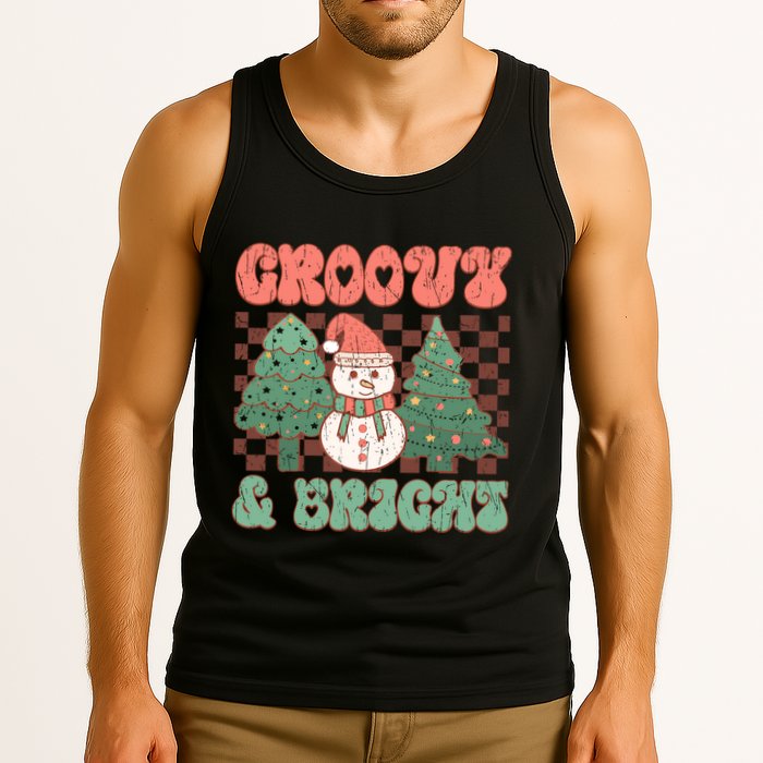 Groovy And Bright Snowman Christmas Tree Tank Top