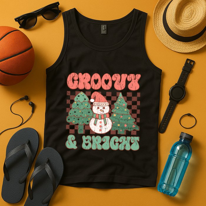 Groovy And Bright Snowman Christmas Tree Tank Top
