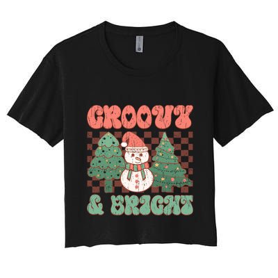 Groovy And Bright Snowman Christmas Tree Crop Top