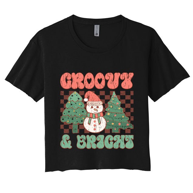 Groovy And Bright Snowman Christmas Tree Crop Top