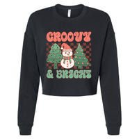 Groovy And Bright Snowman Christmas Tree Cropped Pullover Crew