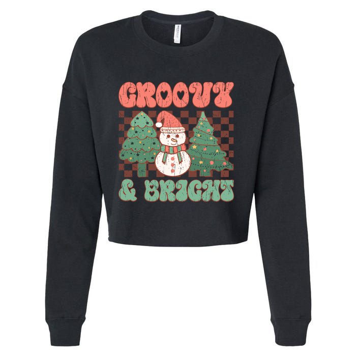 Groovy And Bright Snowman Christmas Tree Cropped Pullover Crew