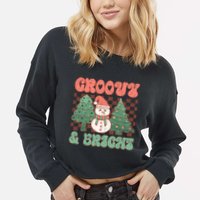 Groovy And Bright Snowman Christmas Tree Cropped Pullover Crew