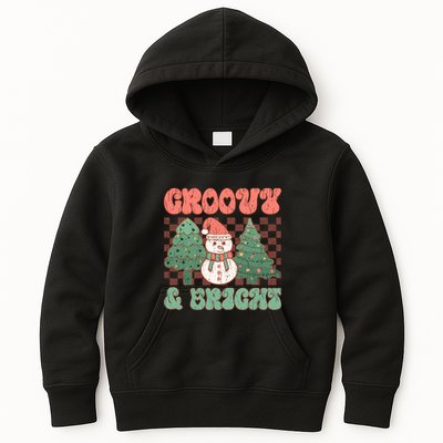 Groovy And Bright Snowman Christmas Tree Kids Hoodie
