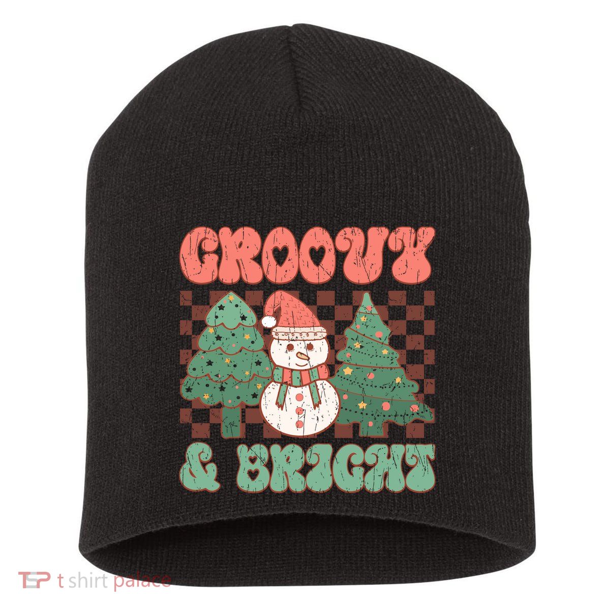 Groovy And Bright Snowman Christmas Tree Short Acrylic Beanie