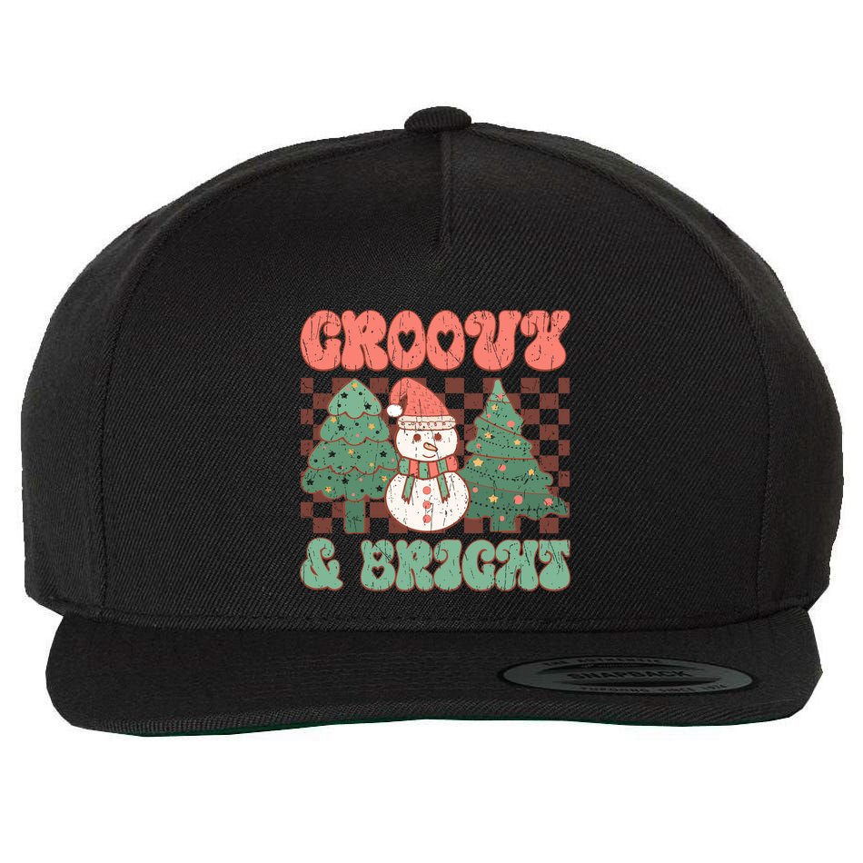 Groovy And Bright Snowman Christmas Tree Wool Snapback Cap