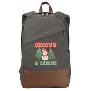 Groovy And Bright Snowman Christmas Tree Cotton Canvas Backpack