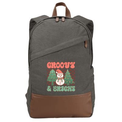 Groovy And Bright Snowman Christmas Tree Cotton Canvas Backpack