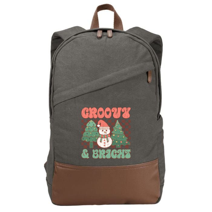 Groovy And Bright Snowman Christmas Tree Cotton Canvas Backpack