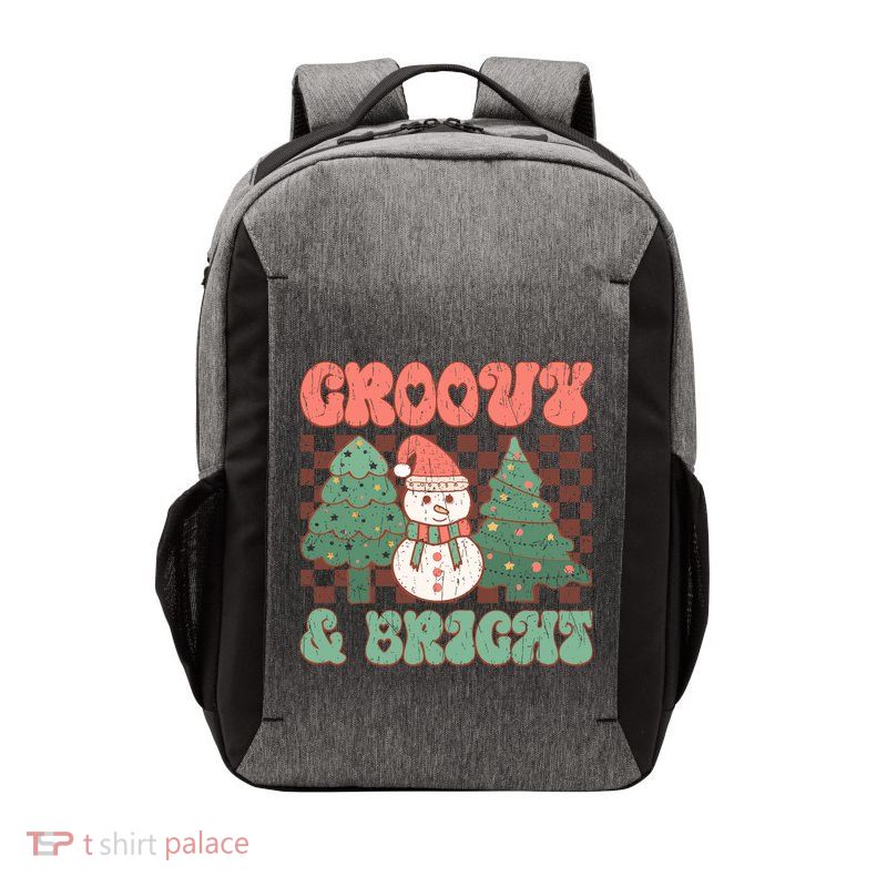 Groovy And Bright Snowman Christmas Tree Vector Backpack