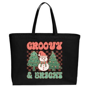 Groovy And Bright Snowman Christmas Tree Cotton Canvas Jumbo Tote