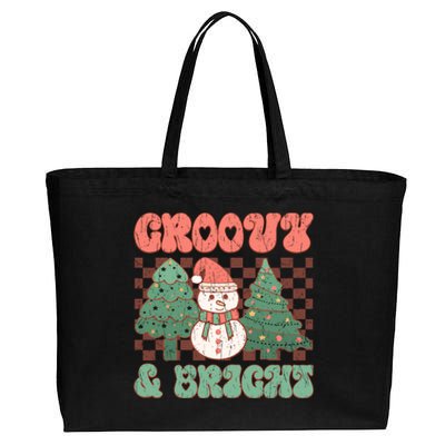 Groovy And Bright Snowman Christmas Tree Cotton Canvas Jumbo Tote