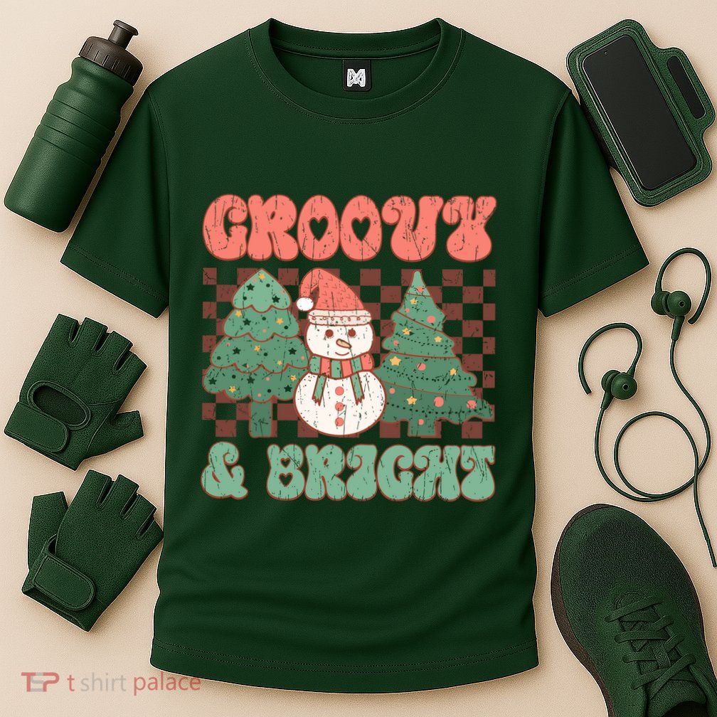 Groovy And Bright Snowman Christmas Tree Cooling Performance Crew T-Shirt