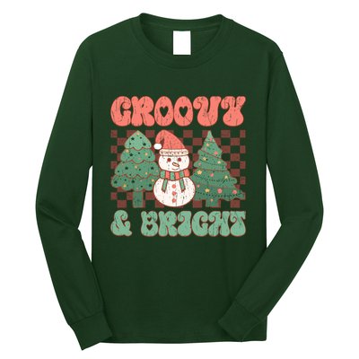 Groovy And Bright Snowman Christmas Tree Long Sleeve Shirt