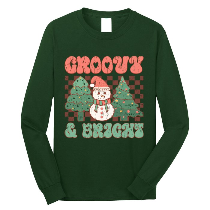 Groovy And Bright Snowman Christmas Tree Long Sleeve Shirt