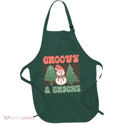 Groovy And Bright Snowman Christmas Tree Full-Length Apron With Pockets
