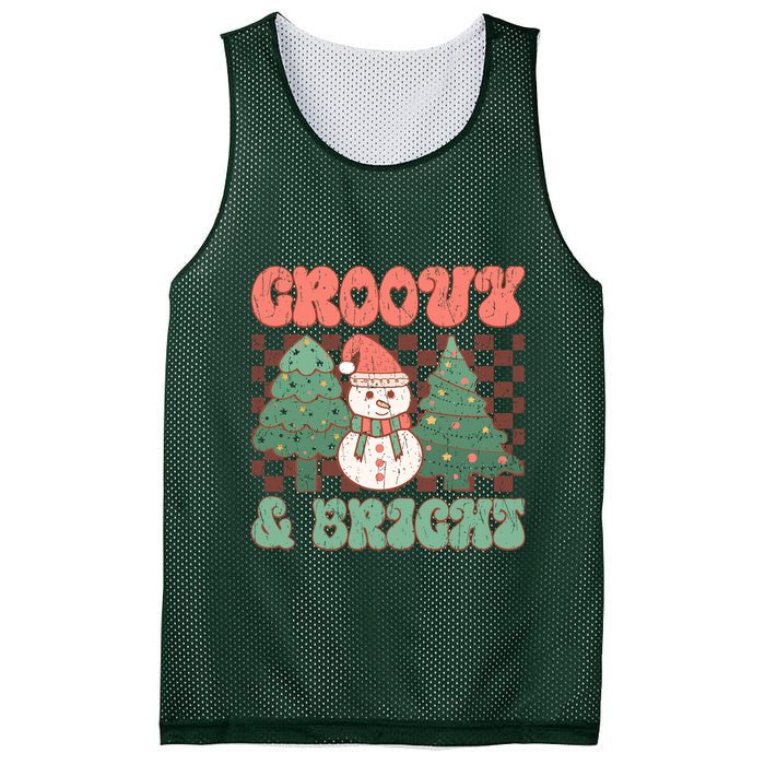 Groovy And Bright Snowman Christmas Tree Mesh Reversible Basketball Jersey Tank