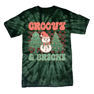 Groovy And Bright Snowman Christmas Tree Tie-Dye T-Shirt