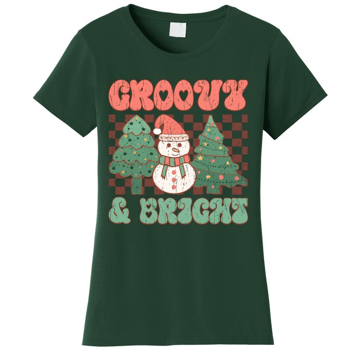 Groovy And Bright Snowman Christmas Tree Women's T-Shirt