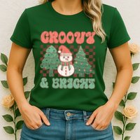 Groovy And Bright Snowman Christmas Tree Womens T-Shirt