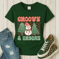 Groovy And Bright Snowman Christmas Tree Womens T-Shirt