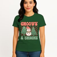 Groovy And Bright Snowman Christmas Tree Womens T-Shirt