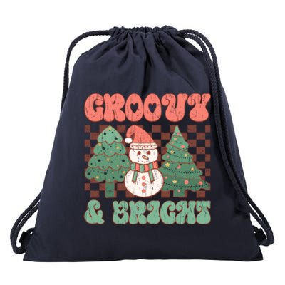 Groovy And Bright Snowman Christmas Tree Drawstring Bag