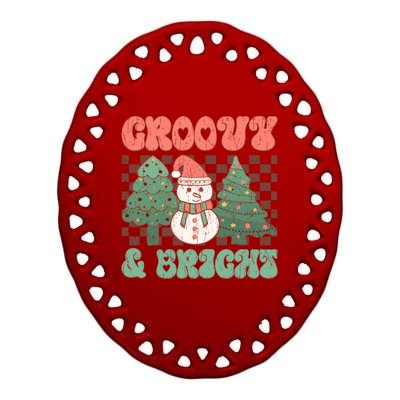 Groovy And Bright Snowman Christmas Tree Ceramic Oval Ornament