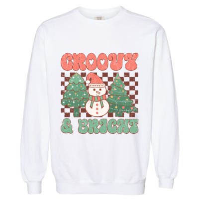Groovy And Bright Snowman Christmas Tree Garment-Dyed Sweatshirt
