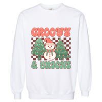 Groovy And Bright Snowman Christmas Tree Garment-Dyed Sweatshirt