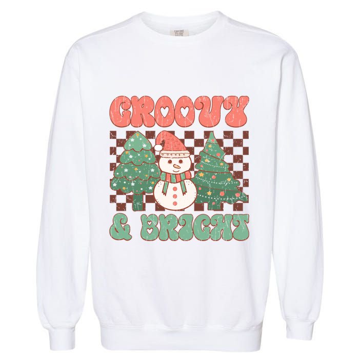 Groovy And Bright Snowman Christmas Tree Garment-Dyed Sweatshirt