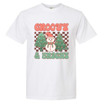 Groovy And Bright Snowman Christmas Tree Garment-Dyed Heavyweight T-Shirt