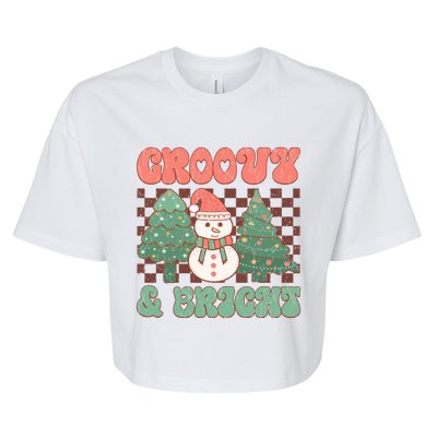 Groovy And Bright Snowman Christmas Tree Bella+Canvas Jersey Crop Tee