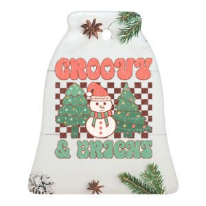 Groovy And Bright Snowman Christmas Tree Ceramic Bell Ornament