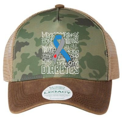Grey And Blue Ribbon Typography Type 1 Diabetes Awareness Legacy Tie Dye Trucker Hat