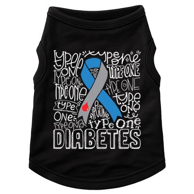 Grey And Blue Ribbon Typography Type 1 Diabetes Awareness Doggie Tank