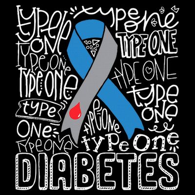 Grey And Blue Ribbon Typography Type 1 Diabetes Awareness T-Shirt