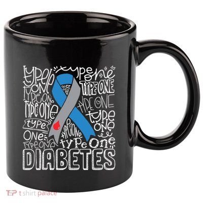 Grey And Blue Ribbon Typography Type 1 Diabetes Awareness 11oz C Handle Ceramic Mug