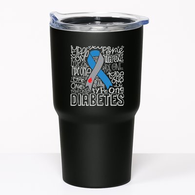 Grey And Blue Ribbon Typography Type 1 Diabetes Awareness Tumbler