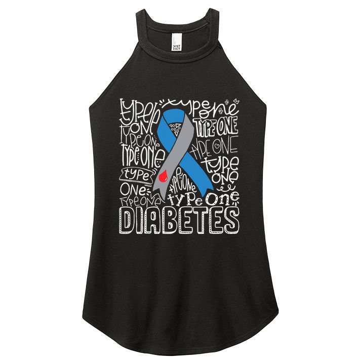 Grey And Blue Ribbon Typography Type 1 Diabetes Awareness Women's Perfect Tri Rocker Tank
