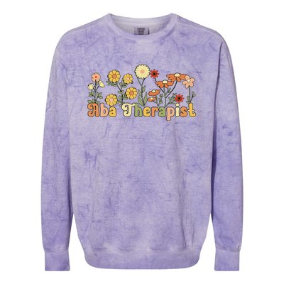 Groovy Applied Behavior Analysis Therapist Flowers Colorblast Crewneck Sweatshirt