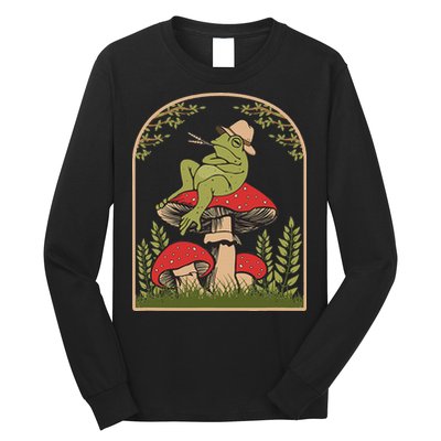 Goblincore Aesthetic Cottagecore Cute Frog On Mushroom Long Sleeve Shirt