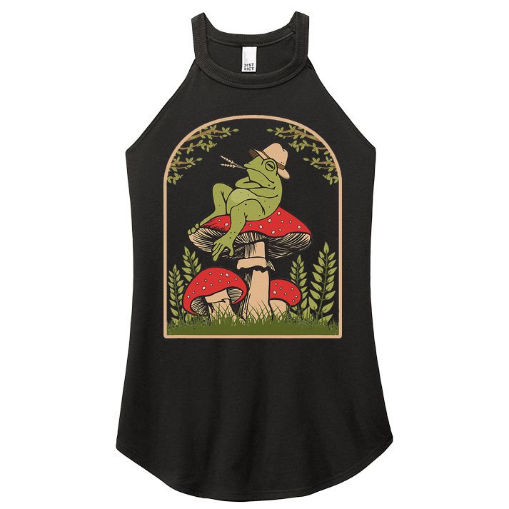 Goblincore Aesthetic Cottagecore Cute Frog On Mushroom Women's Perfect Tri Rocker Tank