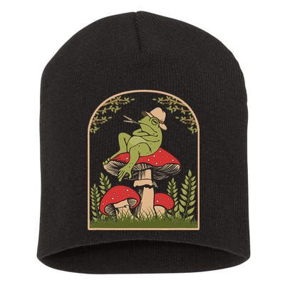 Goblincore Aesthetic Cottagecore Cute Frog On Mushroom Short Acrylic Beanie