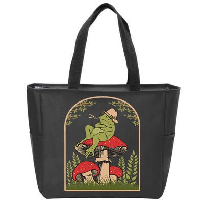 Goblincore Aesthetic Cottagecore Cute Frog On Mushroom Zip Tote Bag