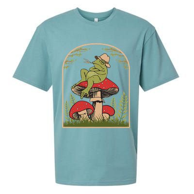 Goblincore Aesthetic Cottagecore Cute Frog On Mushroom Sueded Cloud Jersey T-Shirt