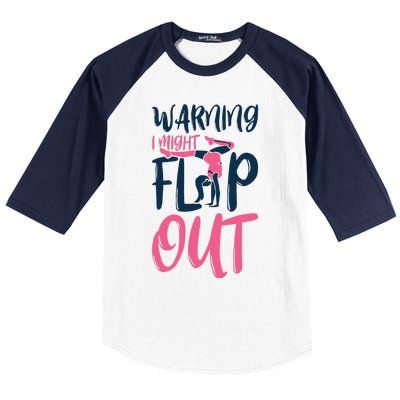 Gymnast And Cheerleader Design Warning I Might Flip Out Baseball Sleeve Shirt