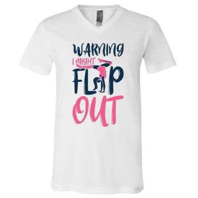 Gymnast And Cheerleader Design Warning I Might Flip Out V-Neck T-Shirt