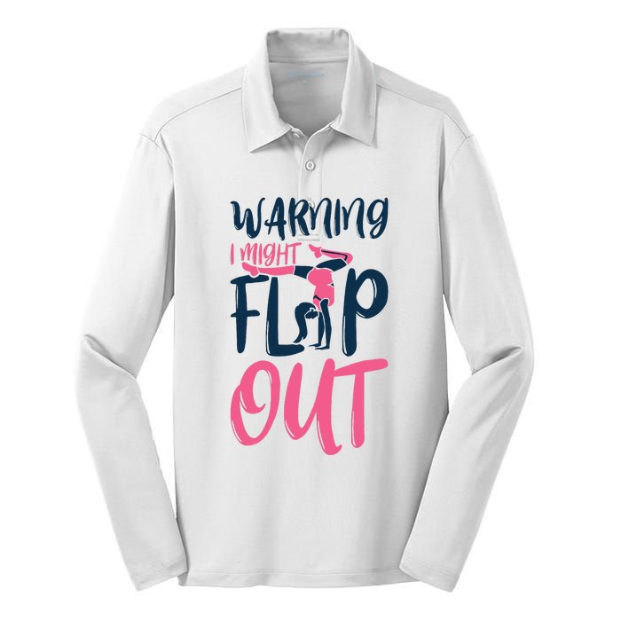 Gymnast And Cheerleader Design Warning I Might Flip Out Silk Touch Performance Long Sleeve Polo