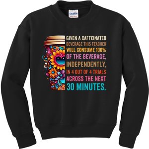 Given A Caffeinated Beverage This Teacher Will Consume Kids Sweatshirt